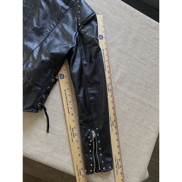 CHROME by Carrie Basham Womens Studded Black Leather Jacket Made In USA 8 - Picture 9 of 14